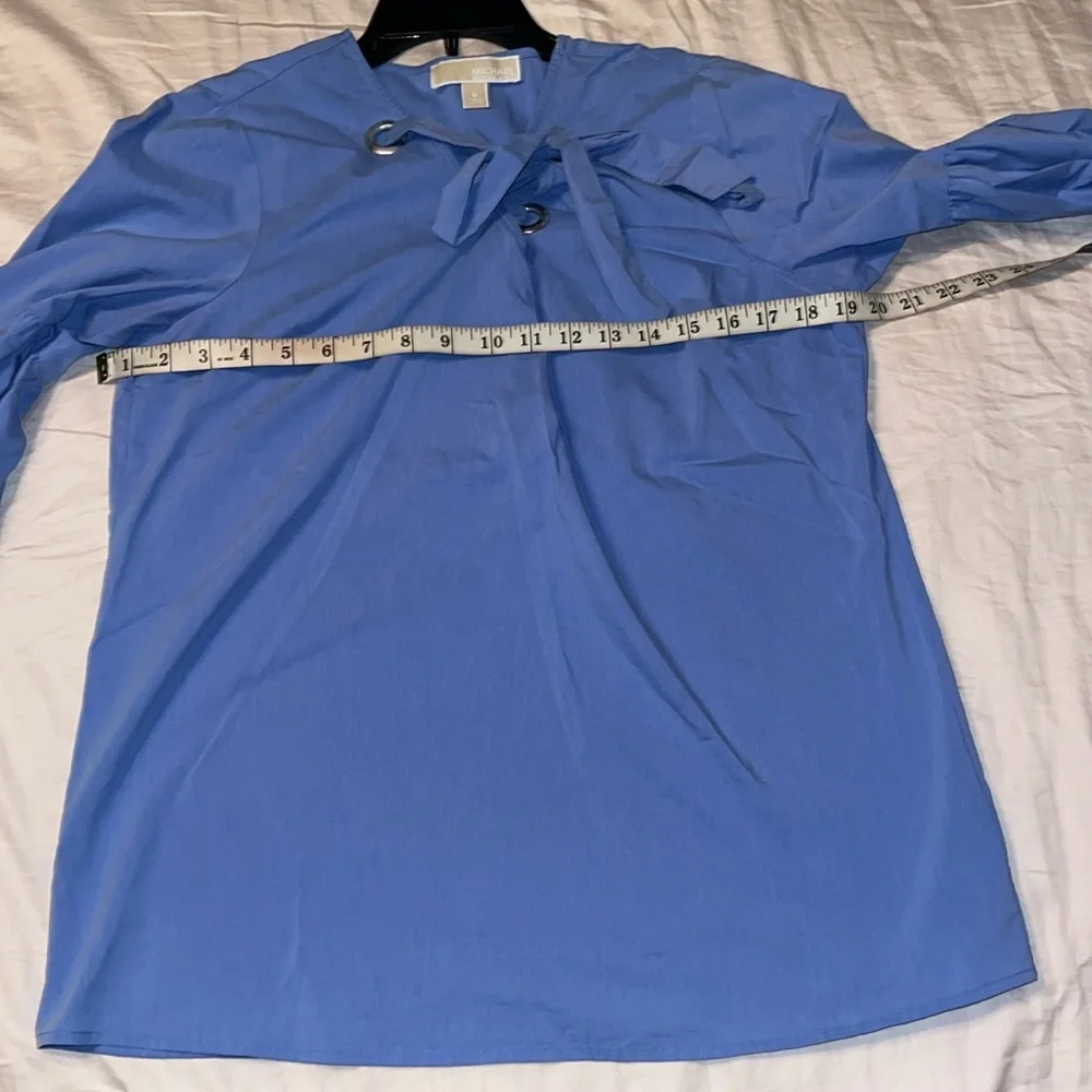 Michael Kors Blue Lace Up Neck Bell Sleeve Blouse Flowy Top NWOT Size M